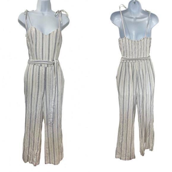 Abercrombie & Fitch Womens Stripe Linen Blend Belted Romper Size S White NWT - Picture 1 of 8